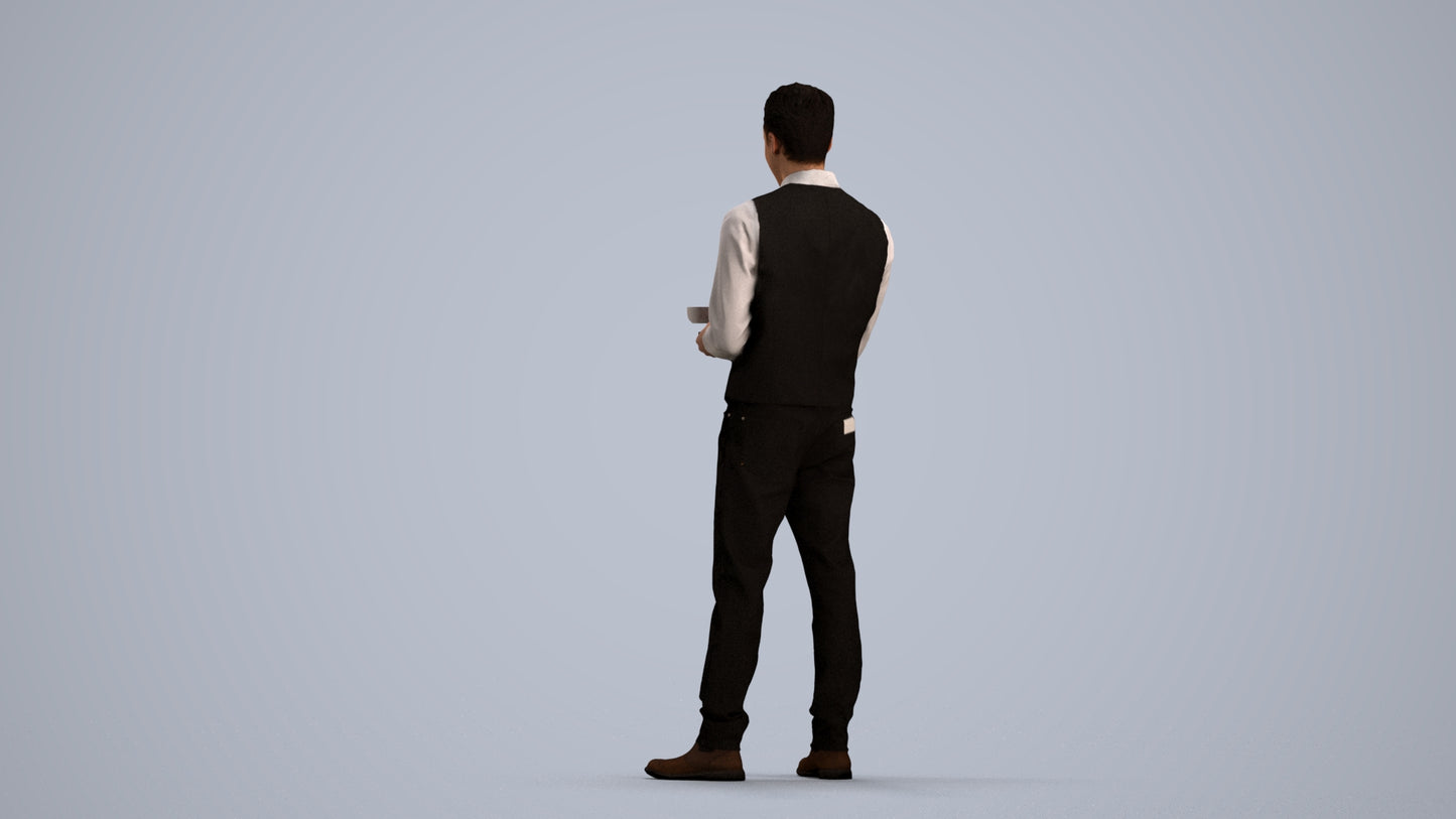 3D scanned man hospitality, photorealistic archviz people for Enscape and SketchUp, front view render