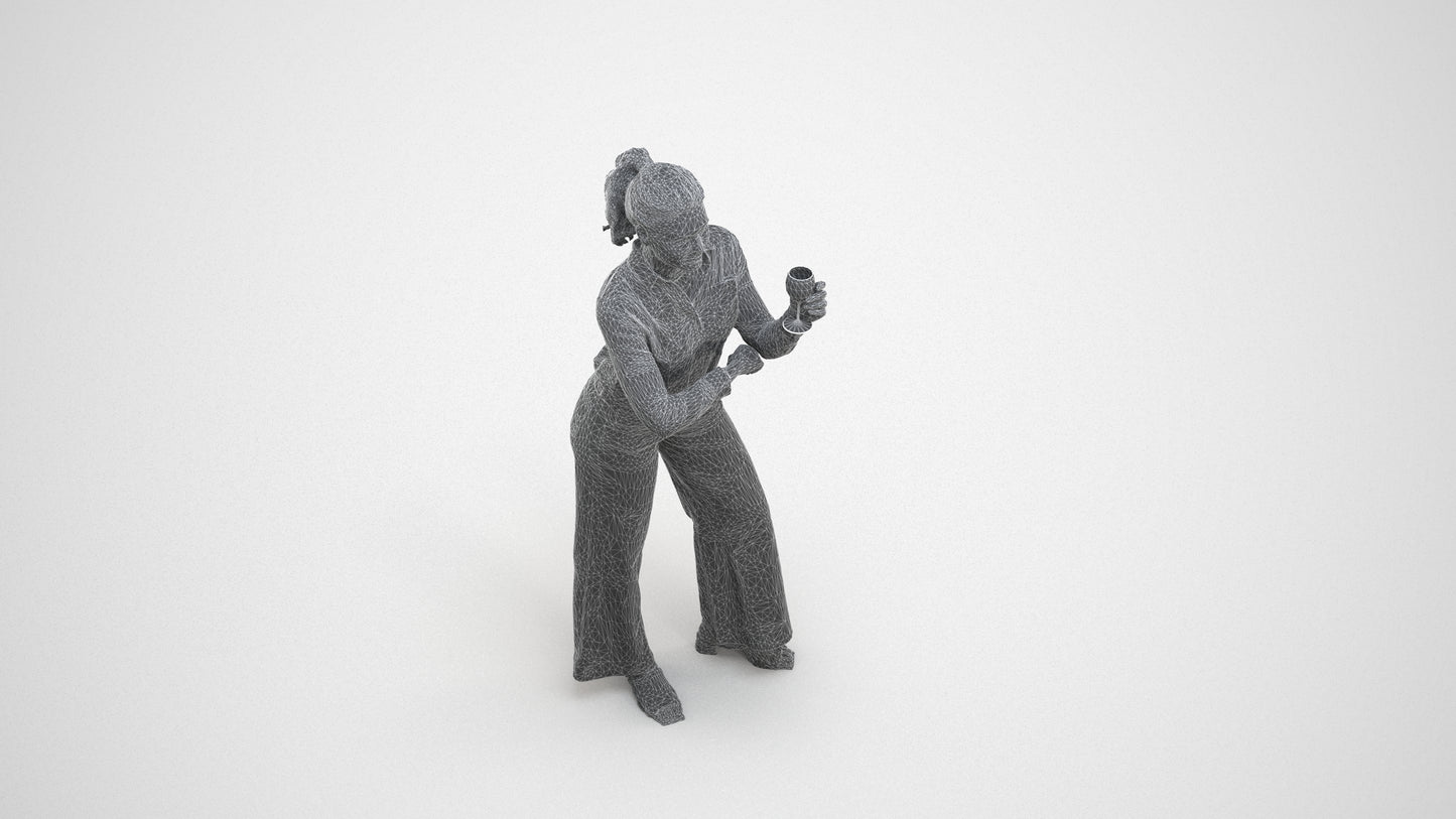 scanned 3D woman casual standing, photogrammetry people for Enscape and V-Ray, wireframe three-quarter view