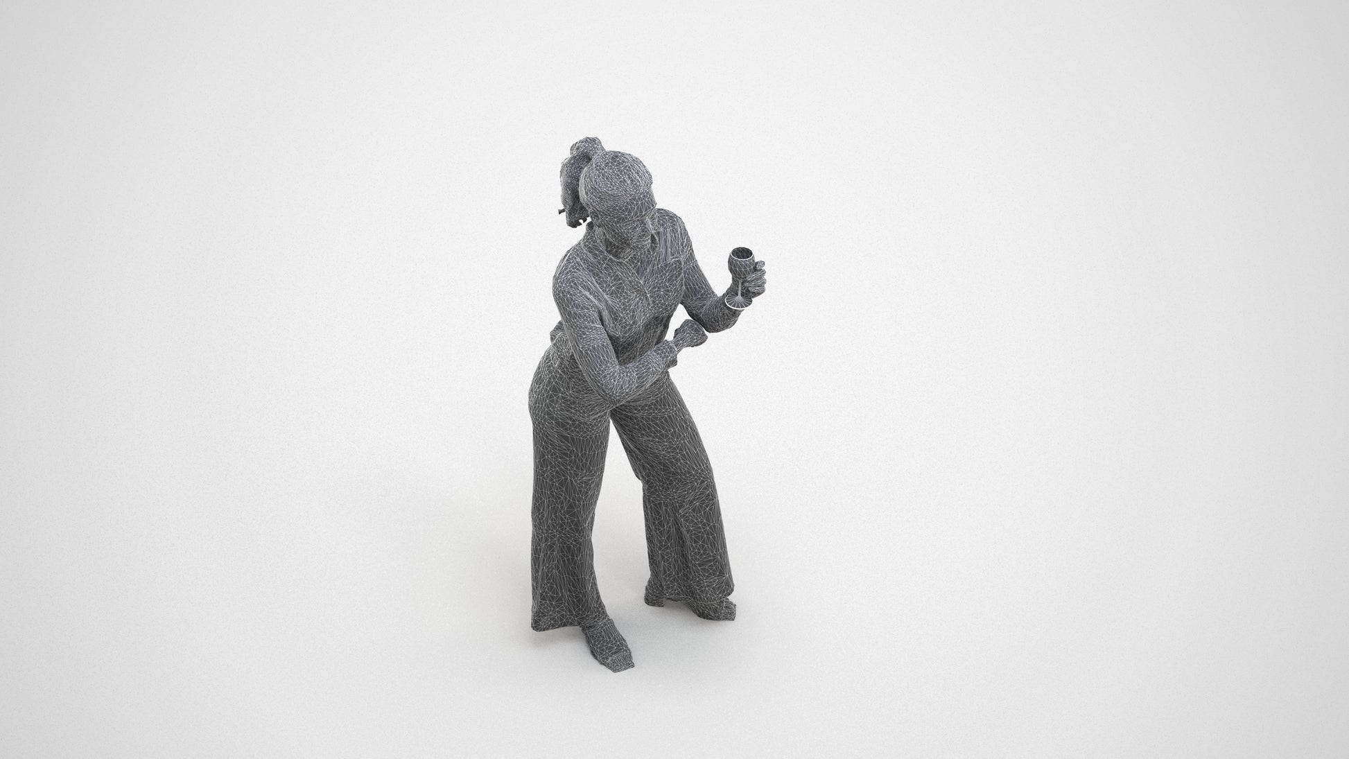 scanned 3D woman casual standing, photogrammetry people for Enscape and V-Ray, wireframe three-quarter view