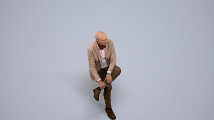 scanned 3D senior man business sitting, photogrammetry people for Enscape and V-Ray, back view render