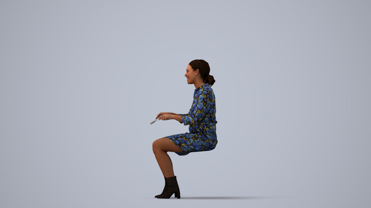 photogrammetry 3D woman casual business, realistic human model archviz FBX, three-quarter view render