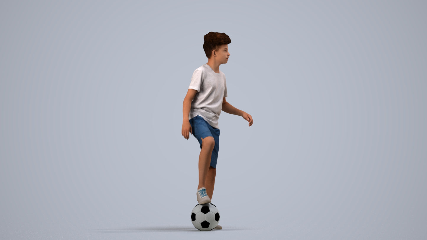 photogrammetry 3D boy casual kids, realistic human model archviz FBX, side view render