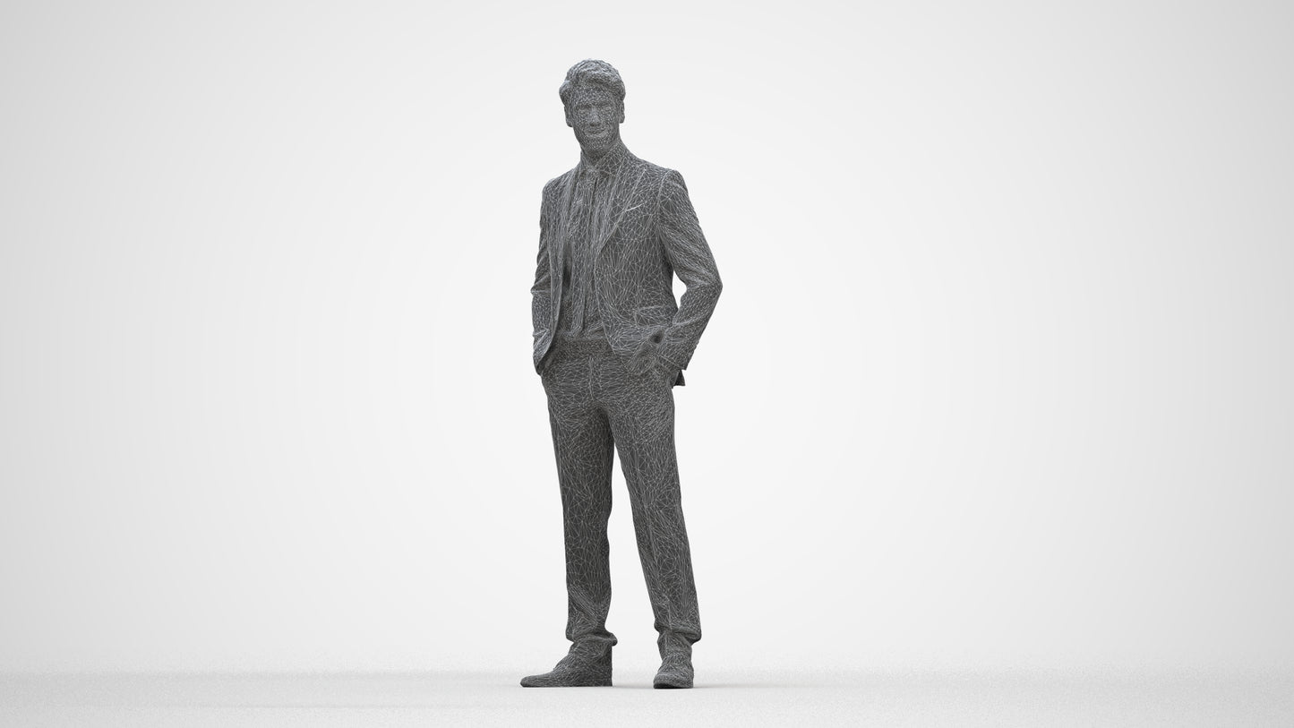 realistic 3D people man business, render-ready for V-Ray and Corona, FBX OBJ, wireframe back view