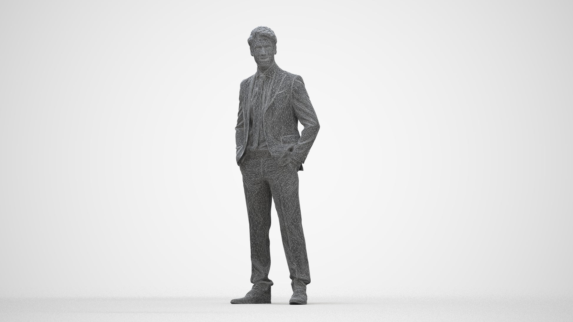 realistic 3D people man business, render-ready for V-Ray and Corona, FBX OBJ, wireframe back view