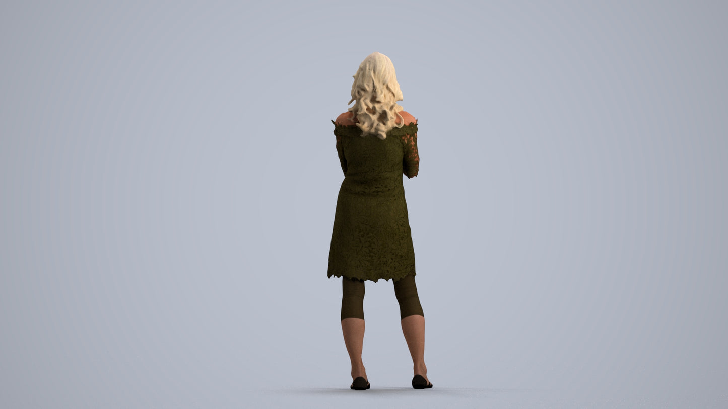 realistic 3D senior woman casual standing, scanned archviz people for Blender and 3ds Max, front view render