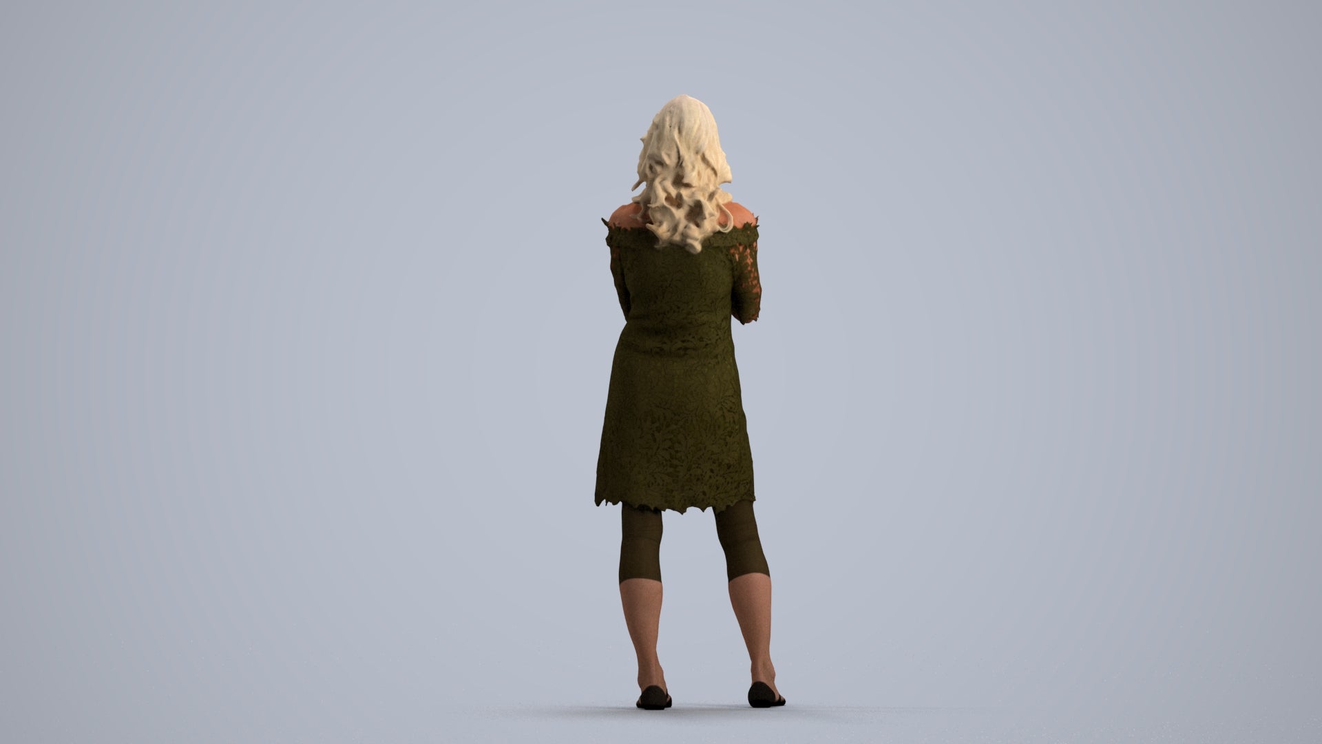 realistic 3D senior woman casual standing, scanned archviz people for Blender and 3ds Max, front view render