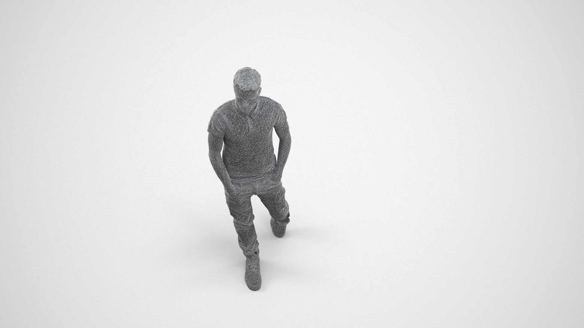 3D people model man casual walking, scanned human for 3ds Max rendering, wireframe three-quarter view