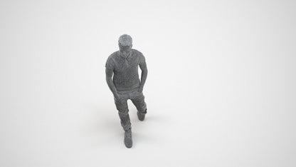 3D people model man casual walking, scanned human for 3ds Max rendering, wireframe three-quarter view