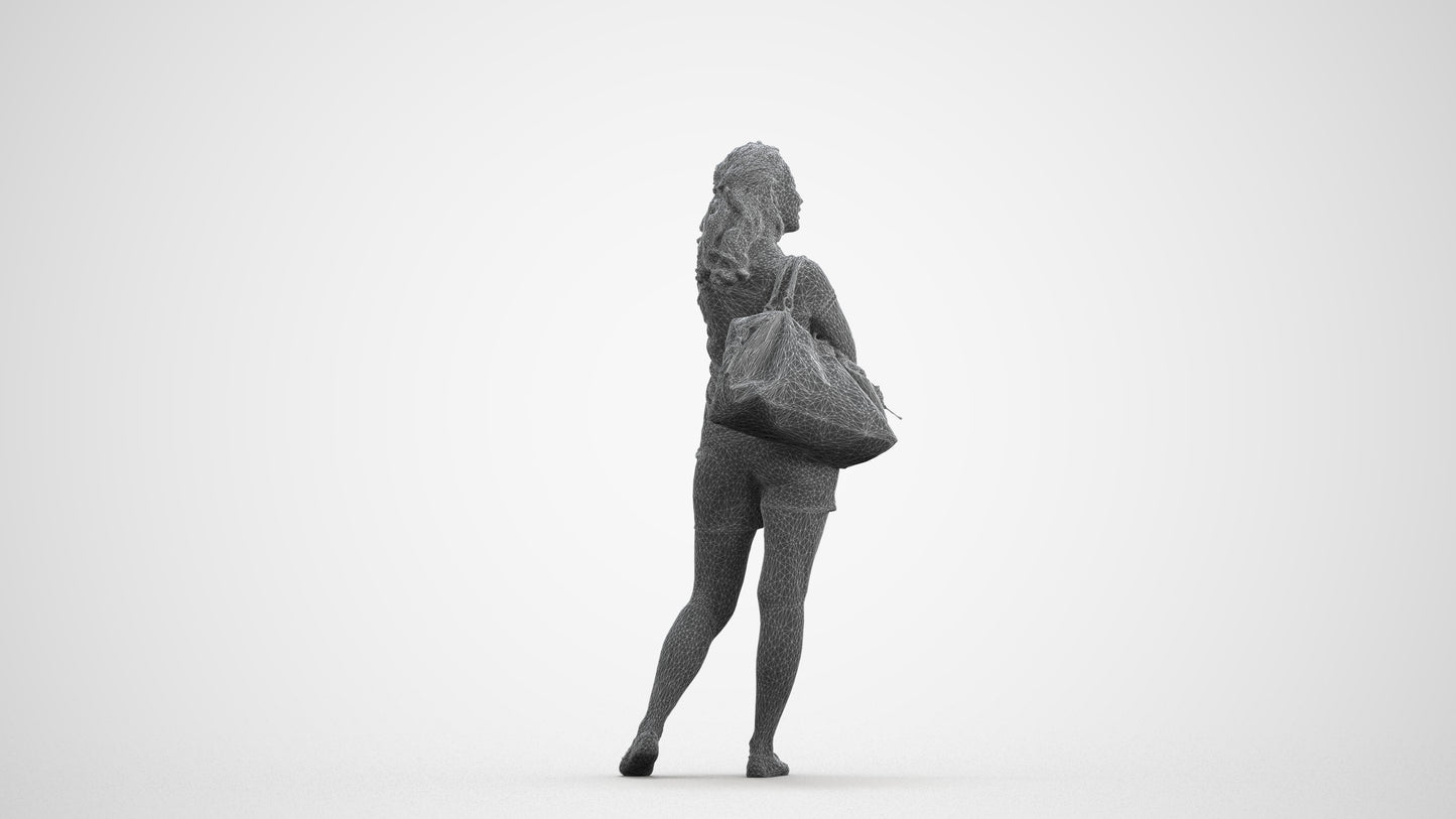 scanned 3D woman casual standing, photogrammetry people for Enscape and V-Ray, wireframe front view