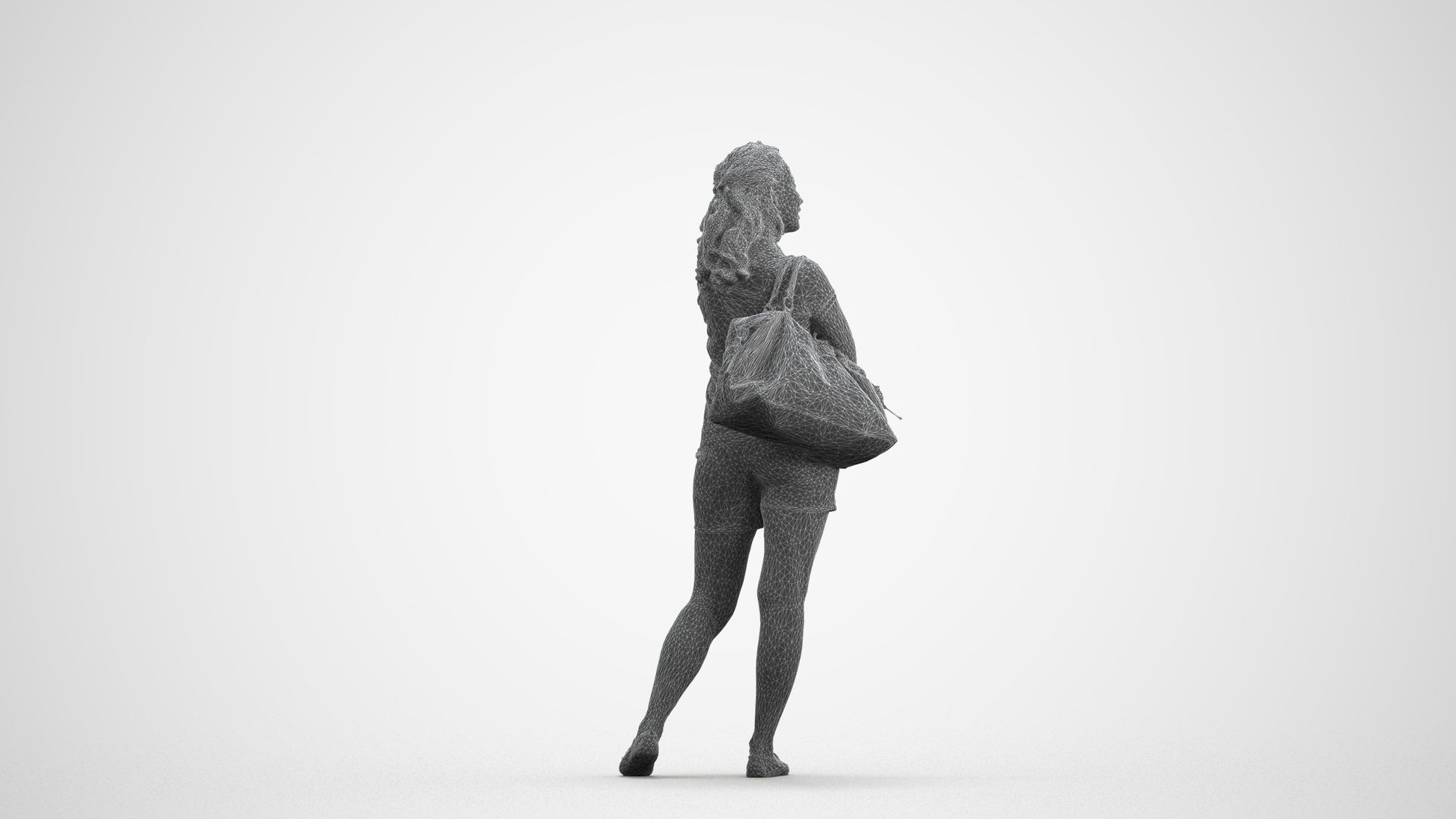 scanned 3D woman casual standing, photogrammetry people for Enscape and V-Ray, wireframe front view