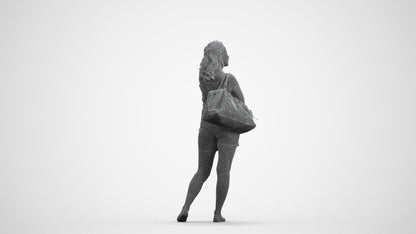 scanned 3D woman casual standing, photogrammetry people for Enscape and V-Ray, wireframe front view