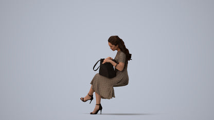 3D people model woman casual sitting, scanned human for 3ds Max rendering, three-quarter view render