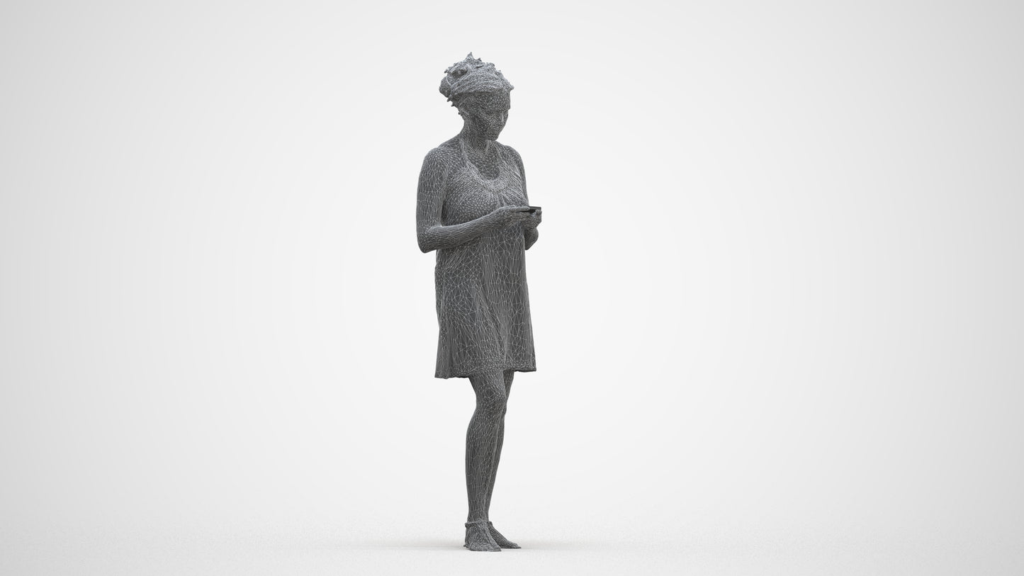photogrammetry 3D woman standing, realistic human model archviz FBX, three-quarter front view render