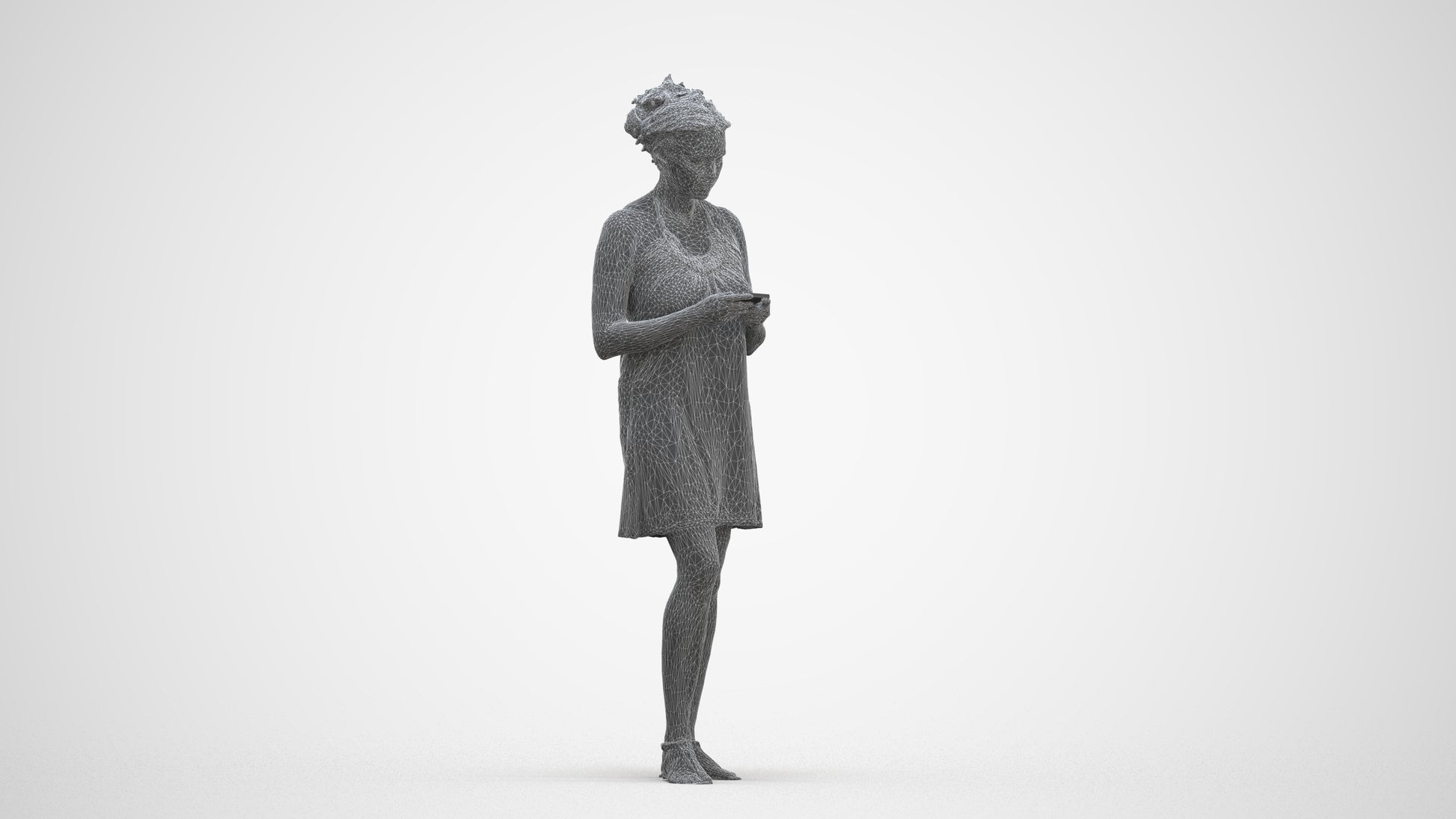 photogrammetry 3D woman standing, realistic human model archviz FBX, three-quarter front view render