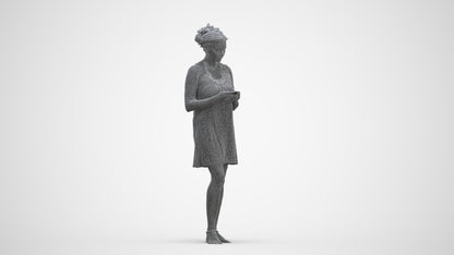 photogrammetry 3D woman standing, realistic human model archviz FBX, three-quarter front view render