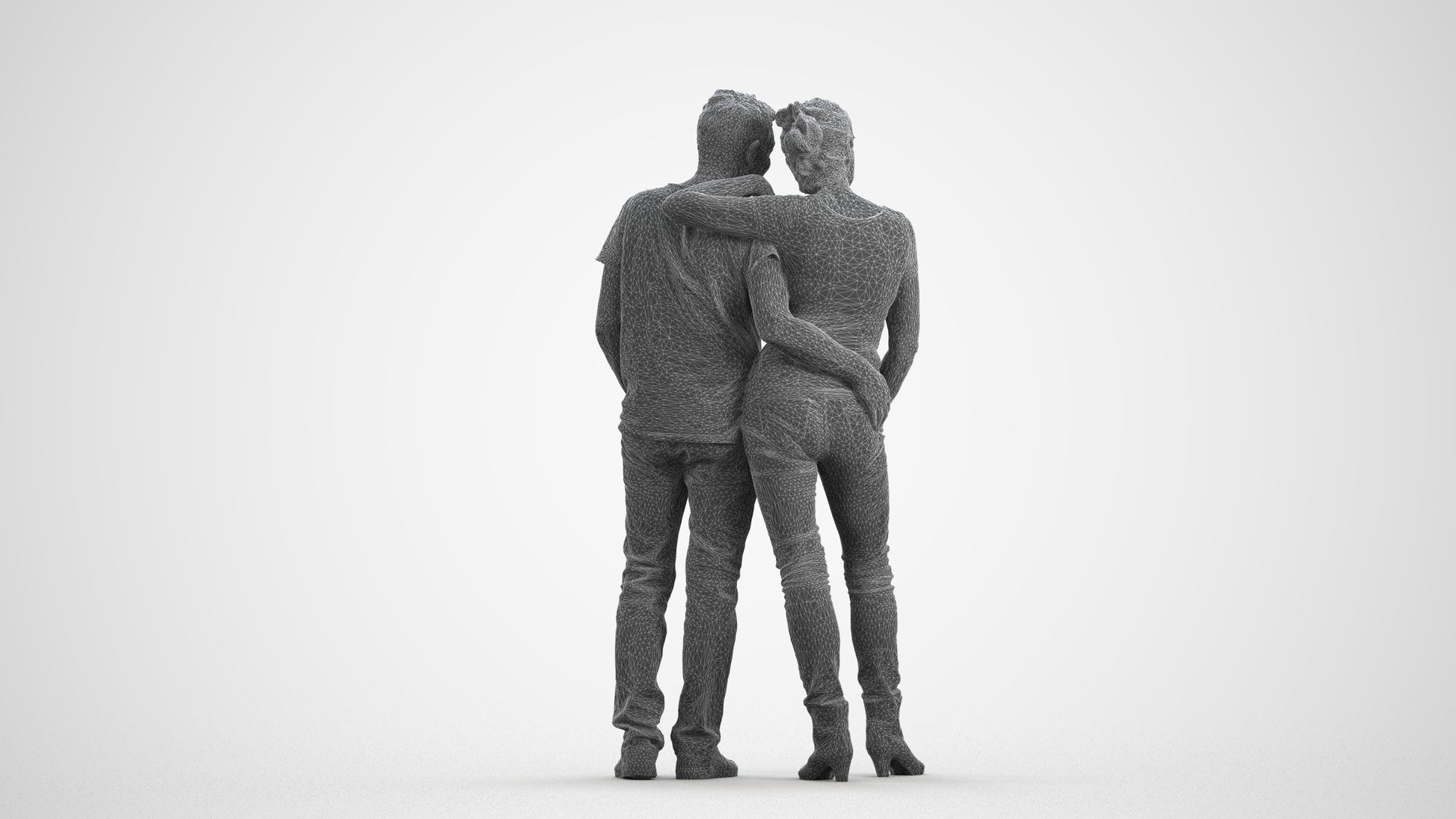 realistic 3D senior woman casual standing, scanned archviz people for Blender and 3ds Max, wireframe front view