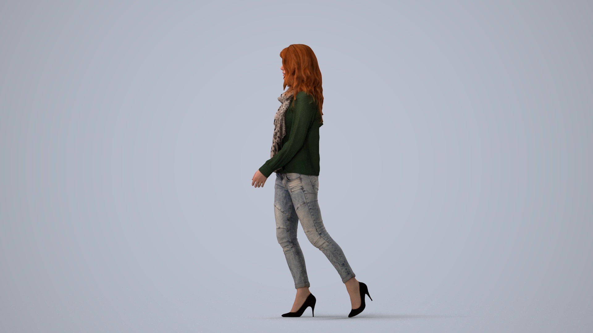 3D people model woman casual standing, scanned human for 3ds Max rendering, three-quarter view render