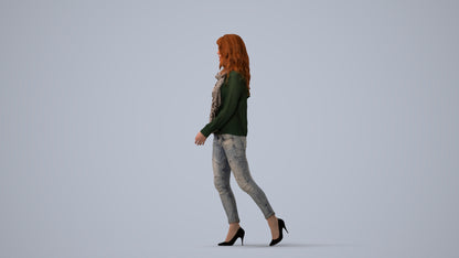 3D people model woman casual standing, scanned human for 3ds Max rendering, three-quarter view render