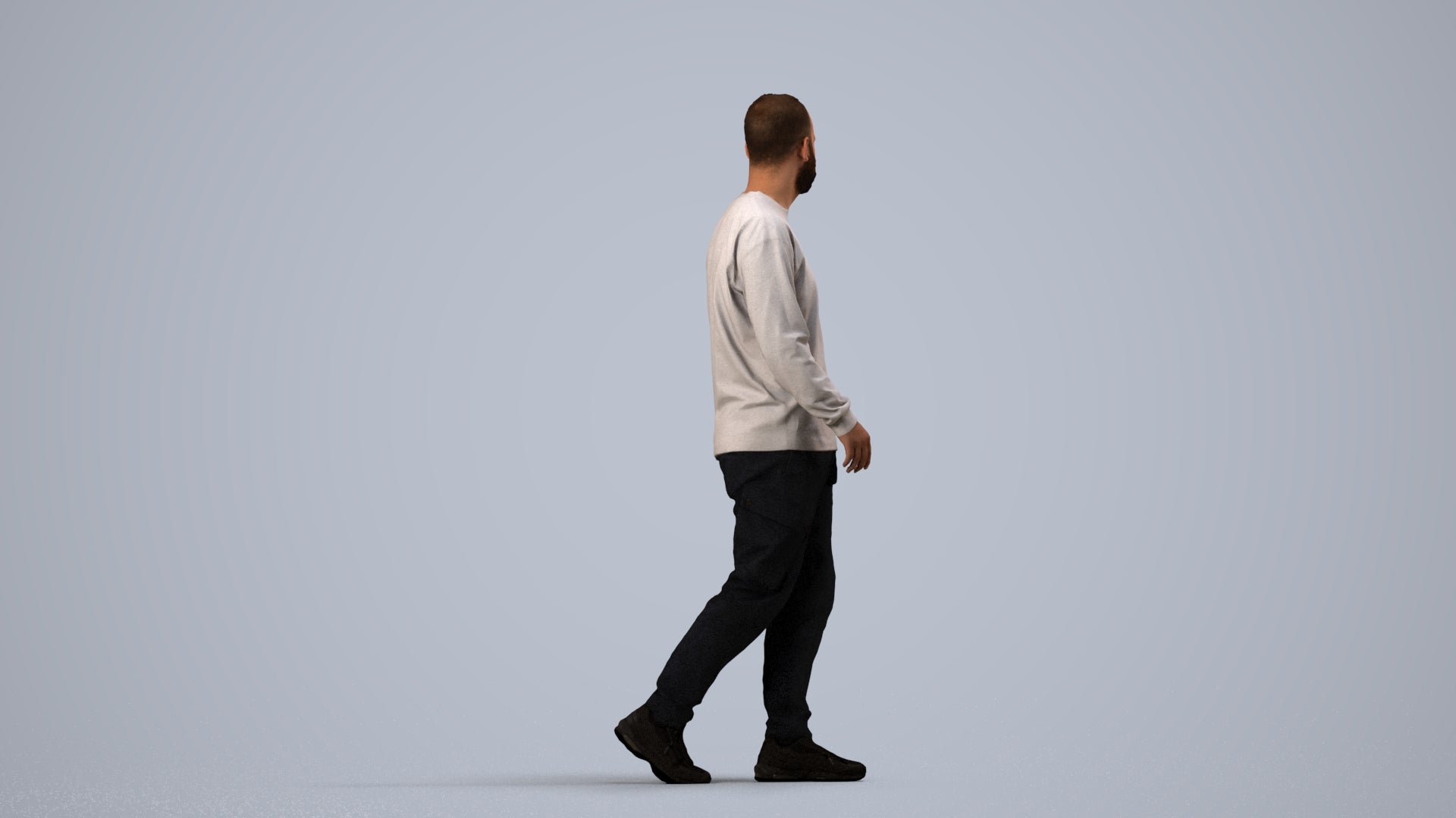 3D scanned man walking casual, photorealistic archviz people for Enscape and SketchUp, side view render