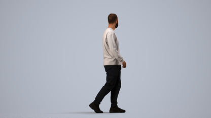 3D scanned man walking casual, photorealistic archviz people for Enscape and SketchUp, side view render