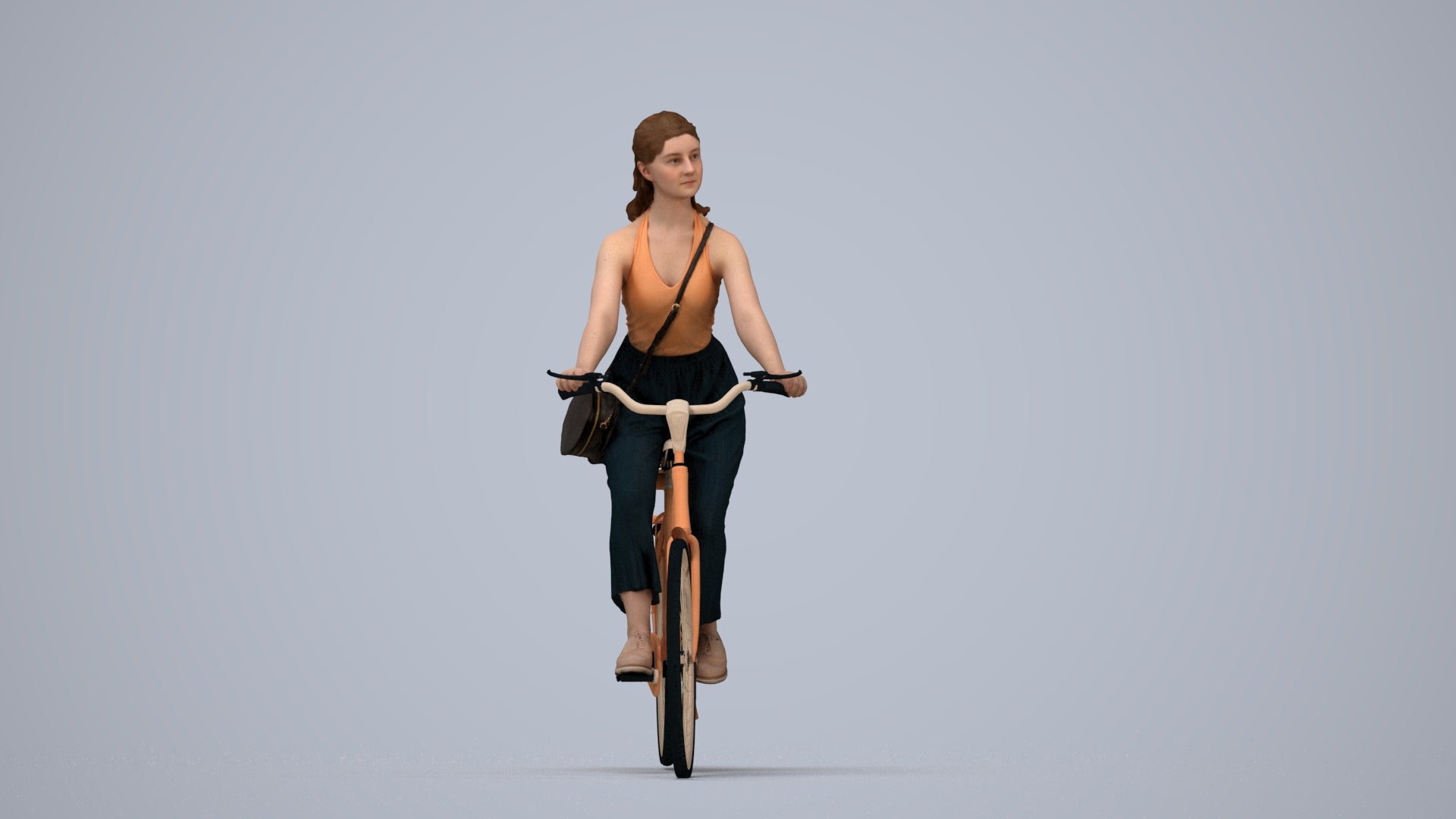 realistic 3D human girl casual cycling, archviz people FBX OBJ for Blender, top-down view render