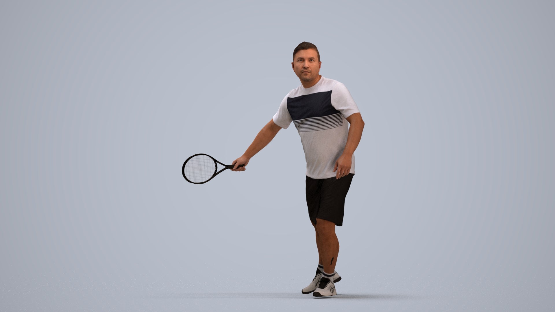3D people model man sport, scanned human for 3ds Max rendering, standing pose render