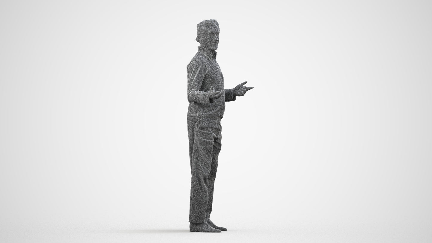 realistic 3D human man business standing, archviz people FBX OBJ for Blender, wireframe side view