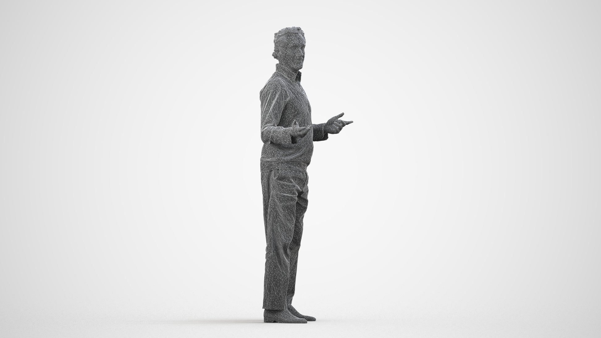 realistic 3D human man business standing, archviz people FBX OBJ for Blender, wireframe side view