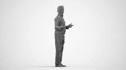 realistic 3D human man business standing, archviz people FBX OBJ for Blender, wireframe side view