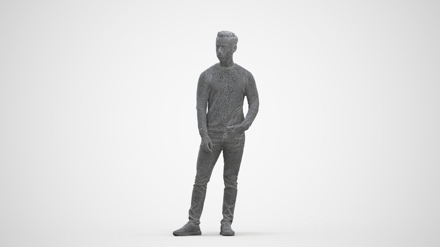 3D people model man casual standing, scanned human for 3ds Max rendering, three-quarter front view render