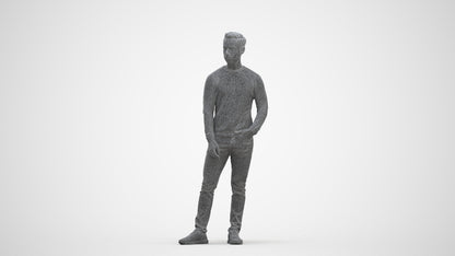 3D people model man casual standing, scanned human for 3ds Max rendering, three-quarter front view render