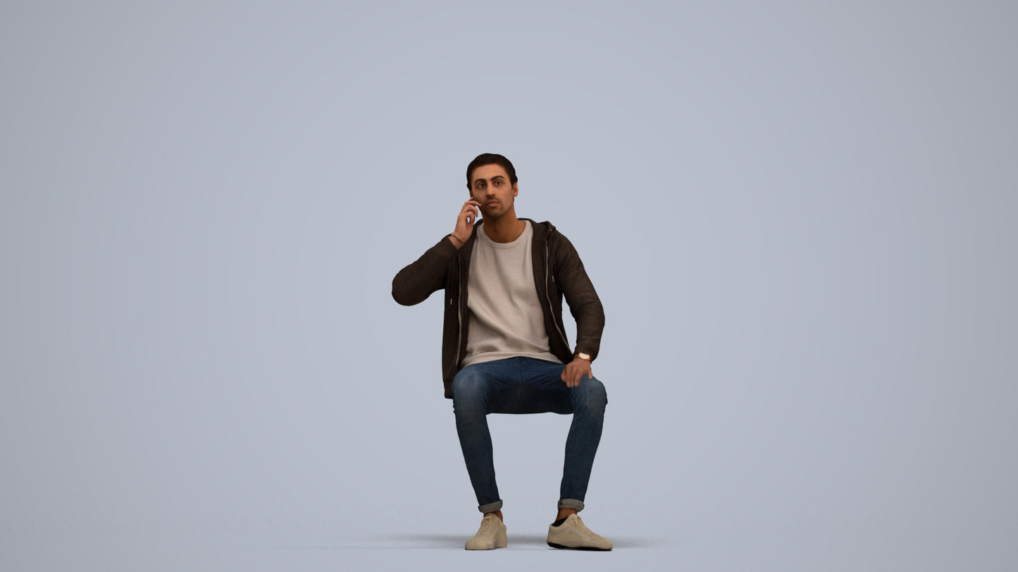 realistic 3D human man casual sitting, archviz people FBX OBJ for Blender, standing pose render