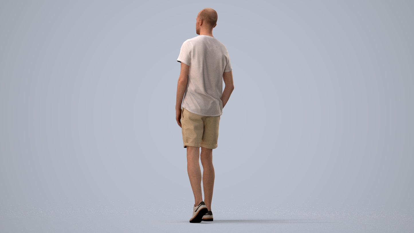3D people model man casual walking, scanned human for 3ds Max rendering, three-quarter view render