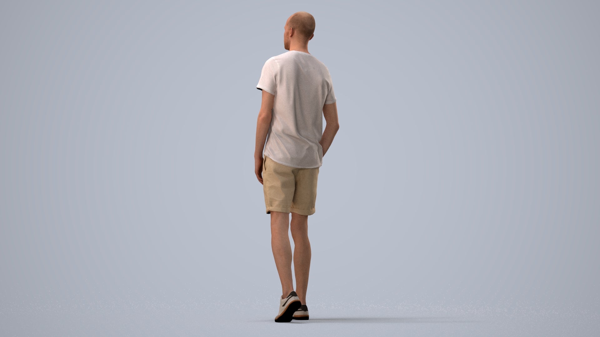 3D people model man casual walking, scanned human for 3ds Max rendering, three-quarter view render