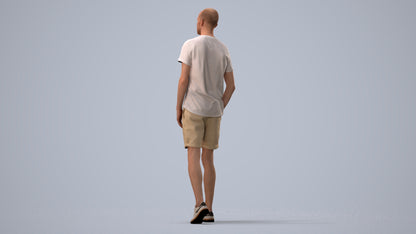 3D people model man casual walking, scanned human for 3ds Max rendering, three-quarter view render