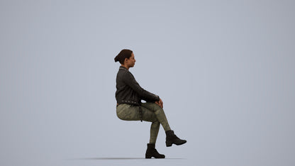 3D people model woman casual sitting, scanned human for 3ds Max rendering, side view render
