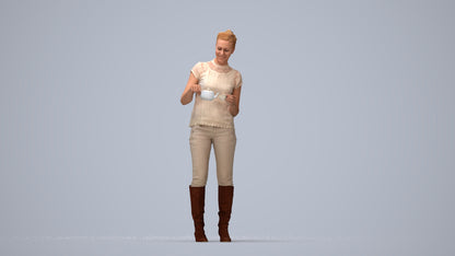 realistic 3D woman casual standing, scanned archviz people for Blender and 3ds Max, top-down view render