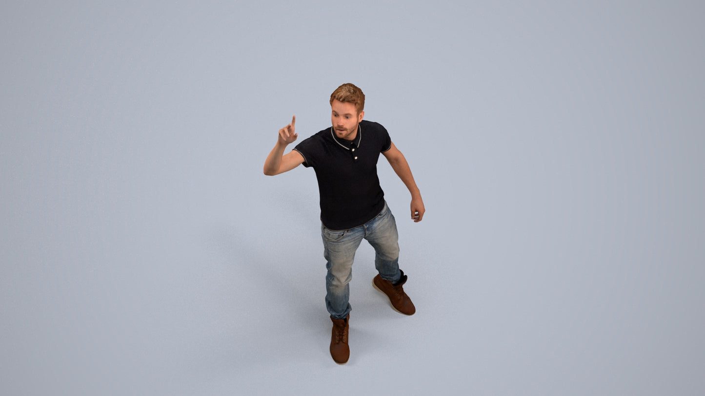3D human model man casual standing, photogrammetry scanned person for archviz, back view render