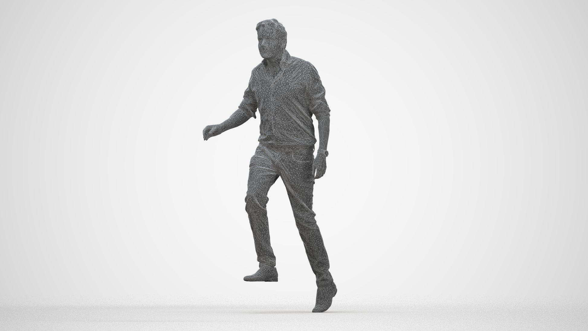 realistic 3D human man casual standing, archviz people FBX OBJ for Blender, wireframe back view