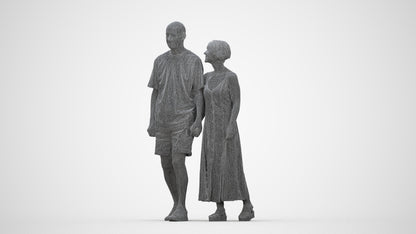 3D scanned senior woman couple casual, photorealistic archviz people for Enscape and SketchUp, wireframe back view