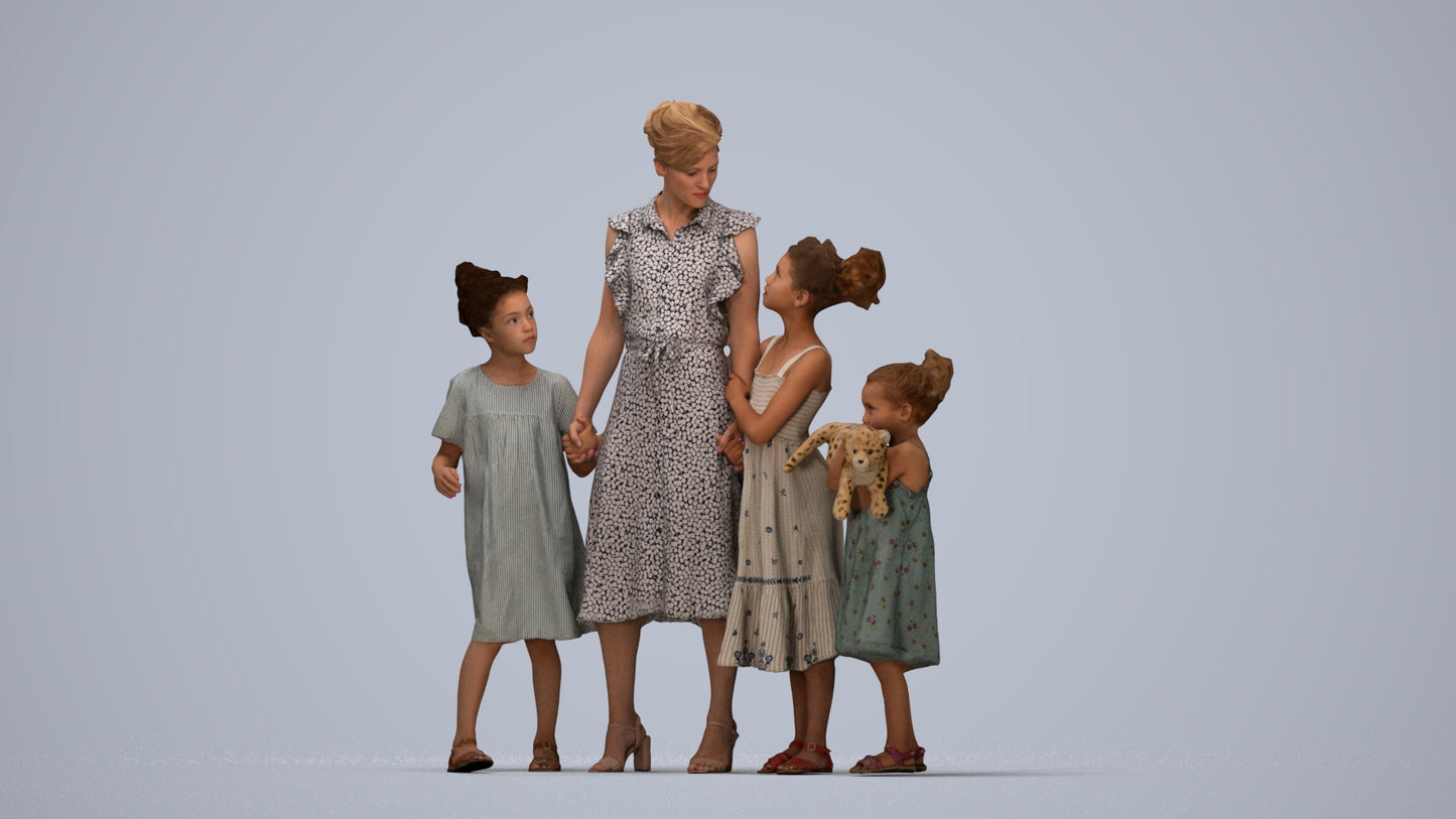 scanned 3D girl casual kids, photogrammetry people for Enscape and V-Ray, top-down view render