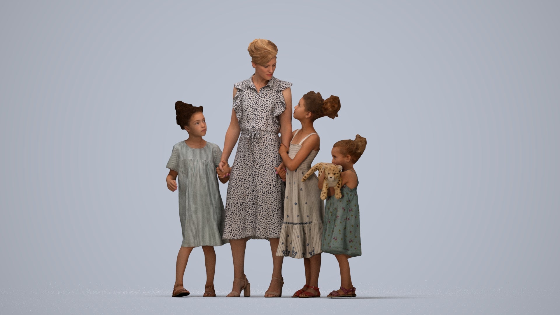 scanned 3D girl casual kids, photogrammetry people for Enscape and V-Ray, top-down view render