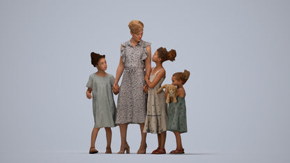 scanned 3D girl casual kids, photogrammetry people for Enscape and V-Ray, top-down view render