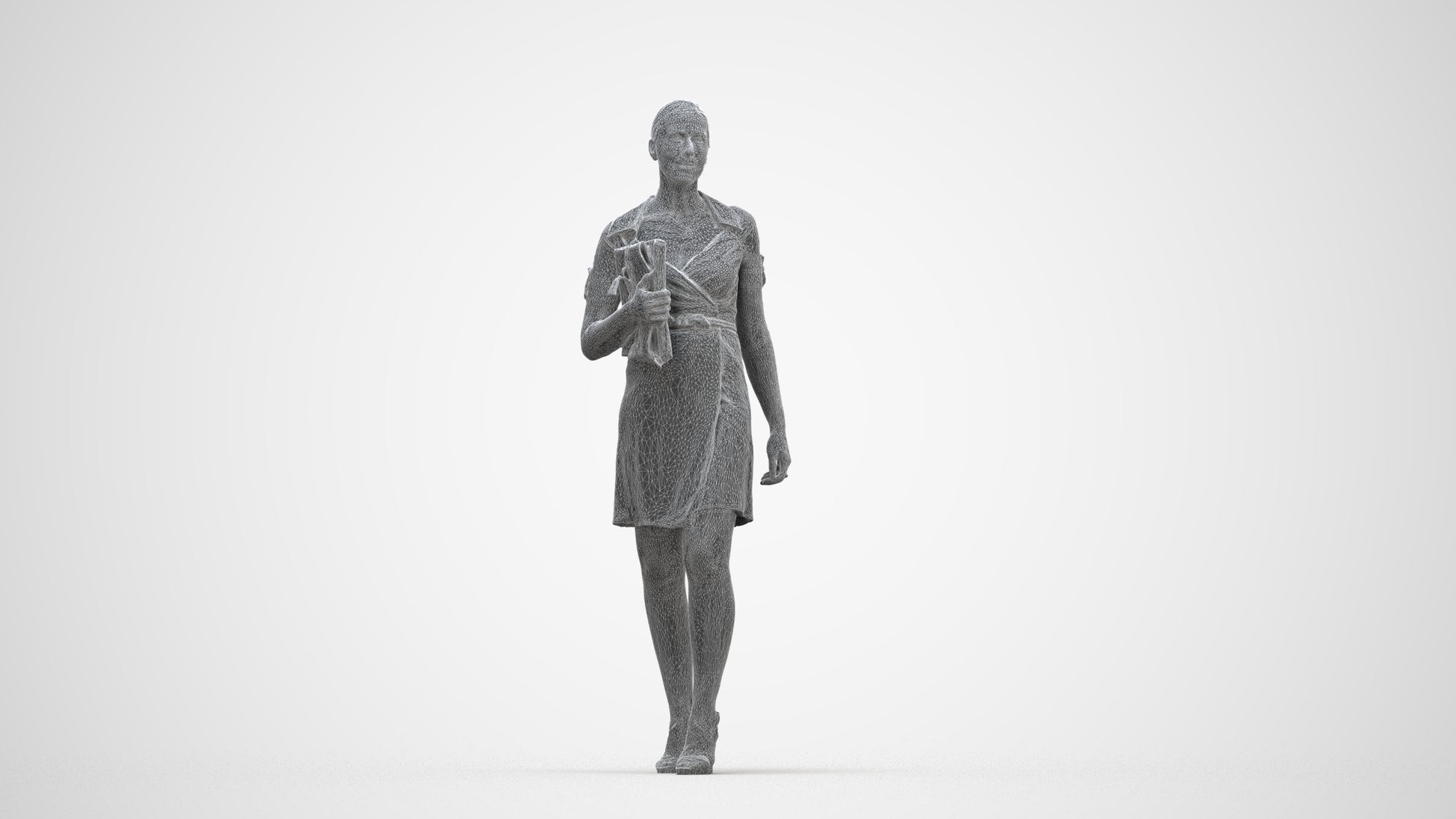 realistic 3D woman business standing, scanned archviz people for Blender and 3ds Max, wireframe back view