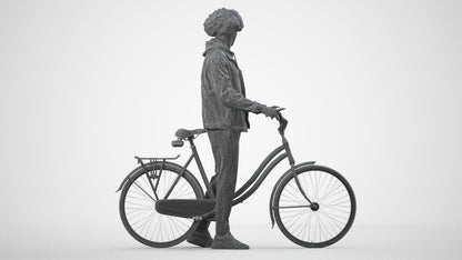 3D human model man casual cycling, photogrammetry scanned person for archviz, wireframe side view