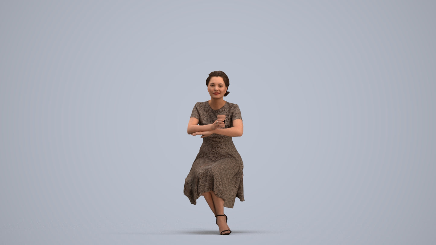 realistic 3D woman casual sitting, scanned archviz people for Blender and 3ds Max, standing pose render