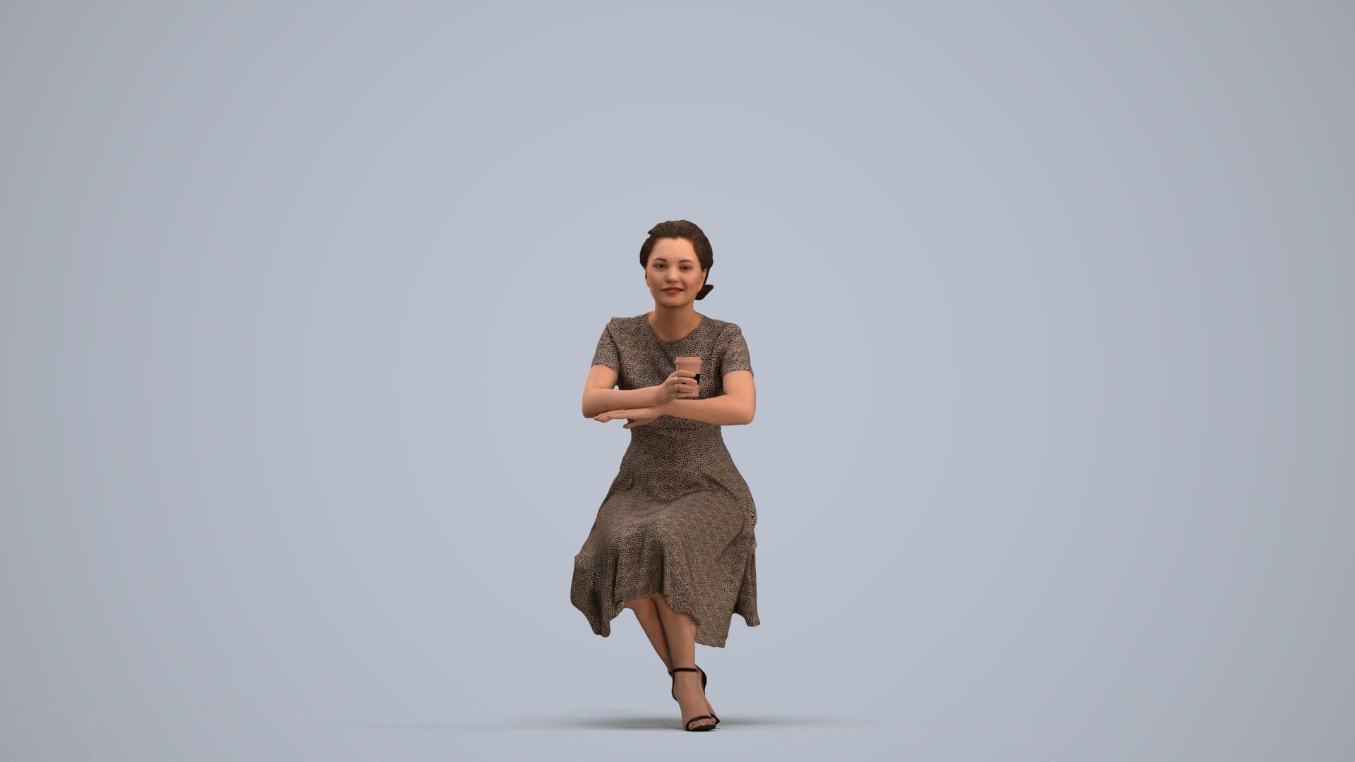 realistic 3D woman casual sitting, scanned archviz people for Blender and 3ds Max, standing pose render