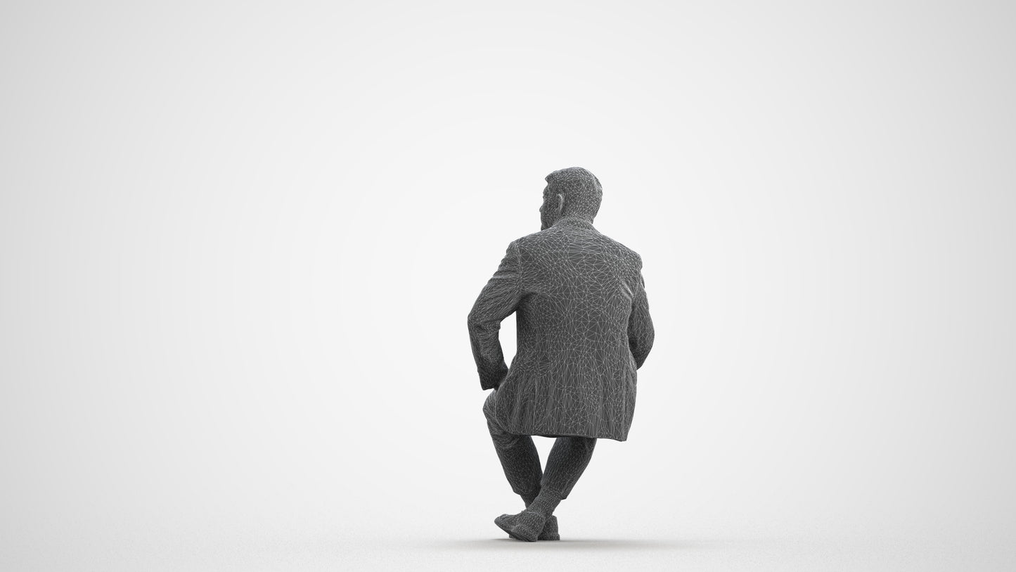 3D people model senior man business sitting, scanned human for 3ds Max rendering, wireframe front view