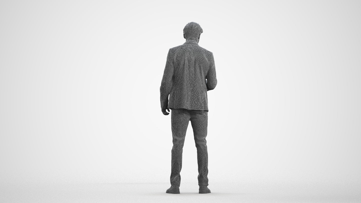 realistic 3D human man business, archviz people FBX OBJ for Blender, wireframe front view