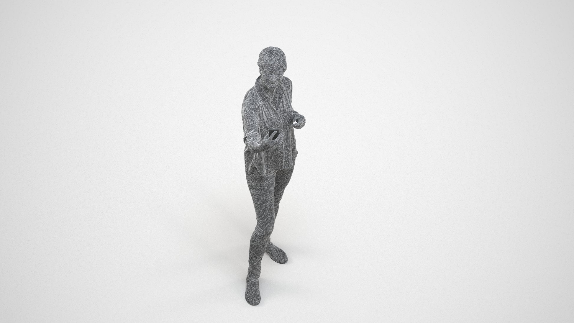 3D people model woman casual standing, scanned human for 3ds Max rendering, wireframe three-quarter view